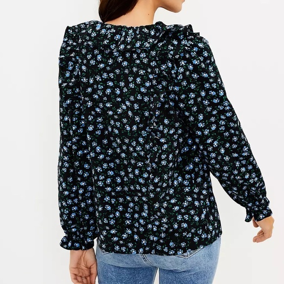 Loft New Women’s XL Floral Ruffles Tie V-Neck Long Sleeve Blouse - Picture 2 of 9